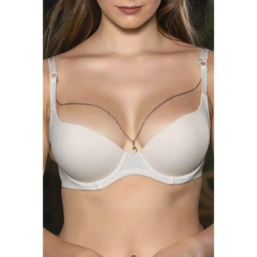 Günlük Kullanıma Uygun Ekru Zincir Aksesuarlı Yarım Push-up Sütyen,destekli, Düşük Dekolte Uyumlu