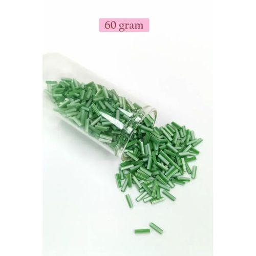 Uzun Boru Kesme Boncuk Çap 2mm Uzunluk 10 mm - 60 Gram - Yeşil Beyaz - BNC286