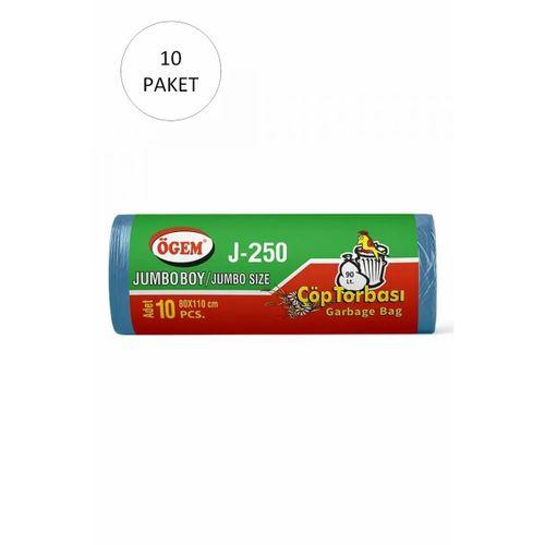 J-250 Jumbo Boy Çöp Torbası 80 x 110 cm 10 Lu Rulo x 10 Paket = 100 Adet (Mavi)