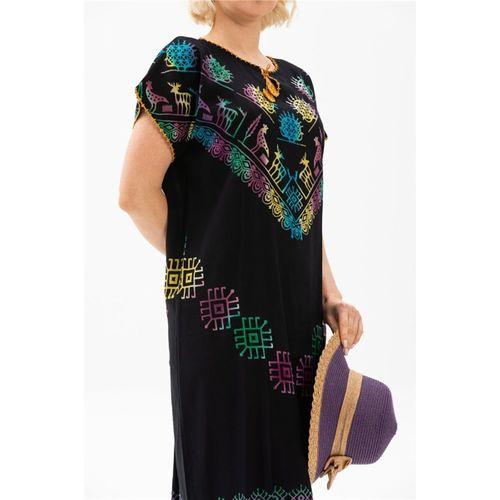 Kısa Kol Pamuk Hitit Uzun Yazlık Etnik Elbise Geyik Renkli Gyk Renkli