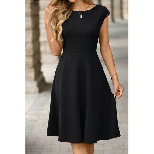 Kadın Yarım Ay Kollu Yakası Acık Kemersiz Midi Ithal Krep Elbise