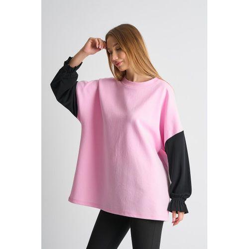 ALEXANDERGARDI Fırfırlı Kol Detaylı Garnili Renk Bloklu Kadın Sweatshirt