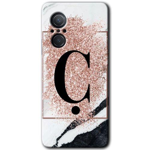 Huawei Nova 9 SE Kılıf HD Desen Baskılı Arka Kapak - Pembe Mermer Desenli Ç Harfi + Kırılmaz Cam