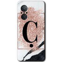 Huawei Nova 9 SE Kılıf HD Desen Baskılı Arka Kapak - Pembe Mermer Desenli Ç Harfi + Kırılmaz Cam