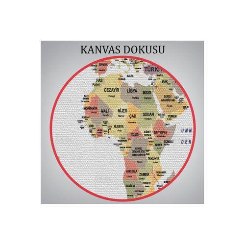 Türkçe Dünya Haritası Kanvas Duvar Tablosu Ülke Bayraklı ve Dekoratif 2380