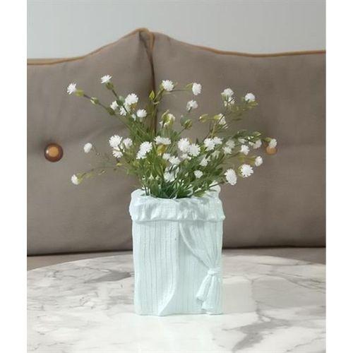 2 Adet Vazo Dahil,Vazoda Çiçek,Beyaz Yapay Çiçek,Vazo Dekoratif Poliresin 7X7X17Cm