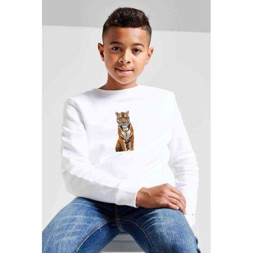 Kaplan Bali Kaplan Bengal Kaplan Sumatra Baskılı Unisex Çocuk Beyaz Sweatshirt