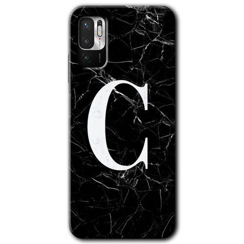 Xiaomi Poco M3 Pro HD Baskılı Kılıf + 9D Tam Ekran Koruyucu - Siyah Mermer Desenli C Harfi