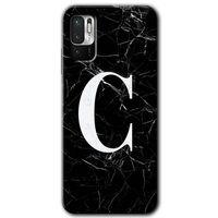 Xiaomi Poco M3 Pro HD Baskılı Kılıf + 9D Tam Ekran Koruyucu - Siyah Mermer Desenli C Harfi