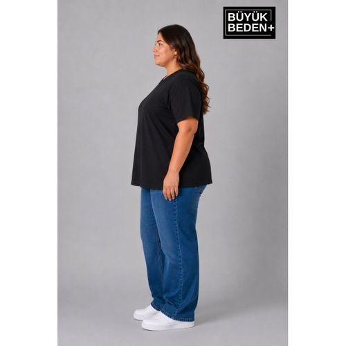 Süperlife Büyük Beden Kadın V Yaka Pamuklu Basic Tişört Lacivert 3XL-6XL SPR26BTSK509