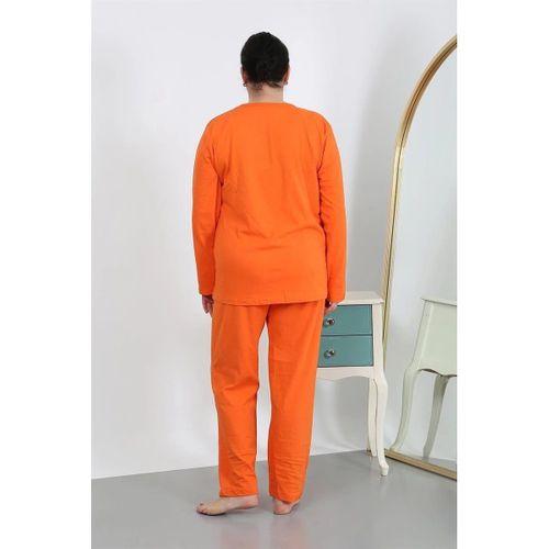 Kadın Büyük Beden Uzun Kol Penye Pijama Takımı Turuncu