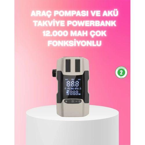Araç Hava Pompası Ve Akü Takviye Powerbank 12.000 Mah Çok Fonksiyonlu