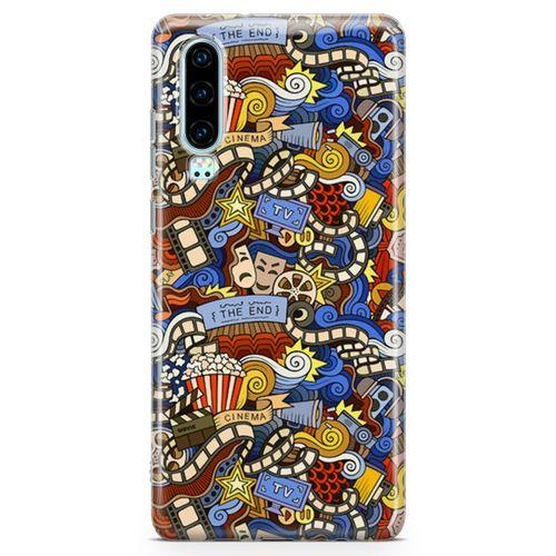 Huawei P30 Kılıf Doodle Sinemasever Arka Kapak Koruma Desenli Full Koruyucu