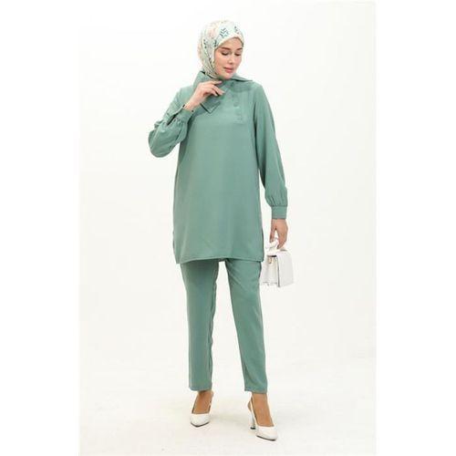 Mucize Yaka Detaylı Tunik Pantolon Sade Basic İkili Takım - 70038.100 - Çağla Yeşili