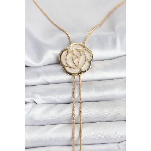 Pirinç Gold Renk Gül Model Asansörlü Kadın Kolye - TJ-BKO10636