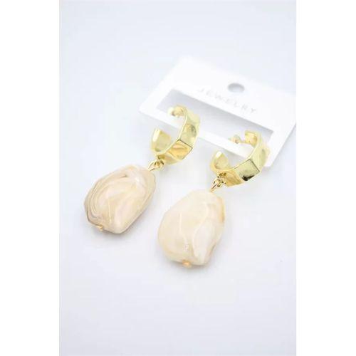 Akrilik Taşlı Küpe - Krem