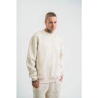 Erkek 3 İplik Pamuklu Yağ Yıkamalı Sweatshirt Double Oversize Bisiklet Yaka Uzun Kol - Krem