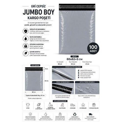 Gri Cepsiz Jumbo Boy Kargo Poşeti 60x62+5 Cm 100 Adet