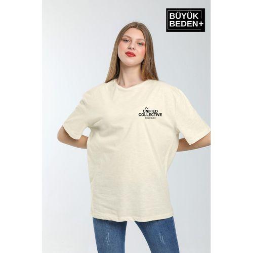 Kadın Büyük Beden Unified Collective Baskılı Bisiklet Yaka Tshırt SPR25BTSK905