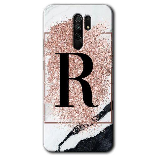 Xiaomi Redmi 9 Kılıf HD Desen Baskılı Arka Kapak - Pembe Mermer Desenli R Harfi