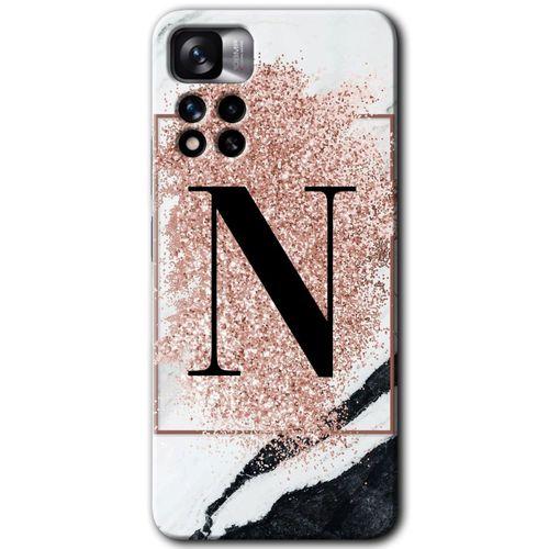 Potkal Hediye Fabrikası Xiaomi Redmi Note 11 Pro Plus 5G Kılıf HD Desen Baskılı Arka Kapak - Pembe Mermer Desenli N Harfi