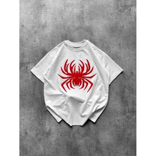 Örümcek Baskılı Tişört Kısa Kollu Bisiklet Yaka T-Shirt - Beyaz