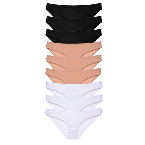 9 adet Süper Eko Set Likralı Kadın Slip Külot Siyah Ten Beyaz