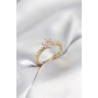 Gold Renk Pembe Tek Taş Model Zirkon Taşlı Kadın Yüzük