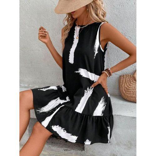 Kadın Kolsuz Bisiklet Yaka Arkadan Fiyonklu Süprem Kısa Elbise