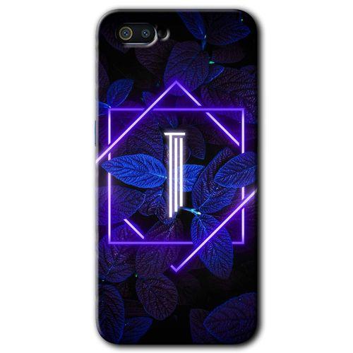 Realme C2 Kılıf HD Desen Baskılı Arka Kapak - Dark Neon Yaprak I Harfi + Kırılmaz Cam