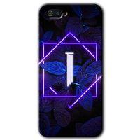 Realme C2 Kılıf HD Desen Baskılı Arka Kapak - Dark Neon Yaprak I Harfi + Kırılmaz Cam