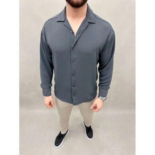 Erkek Aerobin Kumaş Oversize 4 Mevsim Uzun Kollu Rahat Kalıp Gömlek - Füme