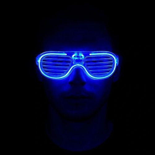 Mavi Led Işıklı Parti Gözlüğü - Şerit Gözlük 3 Modlu