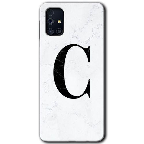 Samsung Galaxy M31s Kılıf HD Desen Baskılı Arka Kapak + Temperli Cam - Beyaz Mermer Desenli C Harfi