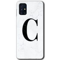 Samsung Galaxy M31s Kılıf HD Desen Baskılı Arka Kapak + Temperli Cam - Beyaz Mermer Desenli C Harfi