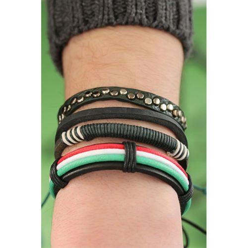 Karışık Renkli Çoklu Deri Erkek Bileklik Kombin