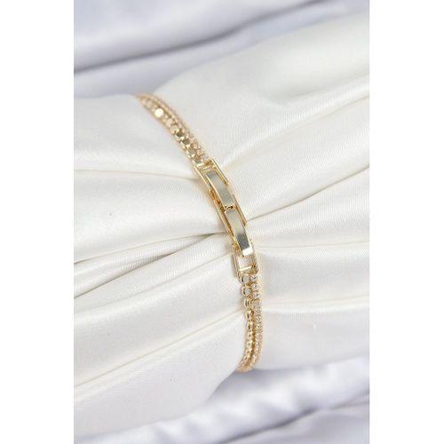 Pirinç Zirkon Taşlı Ezme Zincirli Baget Model Gold Renk Kadın Bilekilk
