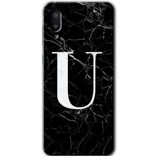 Samsung Galaxy A02 Kılıf Baskılı Kapak - Siyah Mermer Desenli O Harfi + 5D Tam Kaplayan Cam