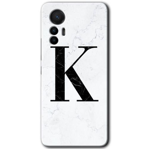 Xiaomi Mi 12 Lite HD Baskılı Kılıf + 9D Tam Ekran Koruyucu - Beyaz Mermer Desenli K Harfi