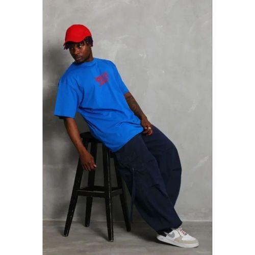 Erkek Baskılı T-Shirt Kısa Kol Bisiklet Yaka Regular Fit Rahat Kalıp Günlük Tişört - Saks Mavisi