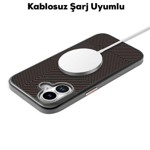 Apple iPhone 16 Kılıf M-safe Şarj Özellikli Karbon Fiber Desenli Mutural Montage Kapak