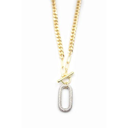 Taşlı Zincir Kolye - Altın