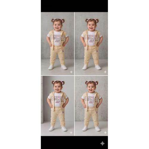 1/4 Yaş Girl Baskılı Yelekli 3lü Çocuk Takımı