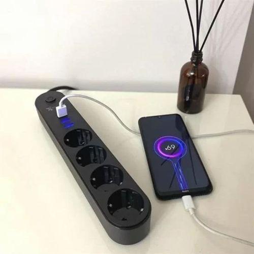 4lü Siyah Anahtarlı 3 Usb Li Akım Korumalı Topraklı Çocuk Korumalı Grup Priz 2 Metre