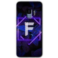 Galaxy S9 Kılıf HD Desen Baskılı Arka Kapak - Dark Neon Yaprak F Harfi + Kırılmaz Cam