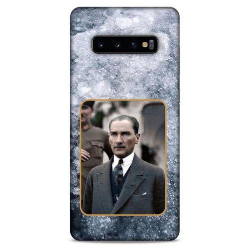 Samsung Galaxy S10 Plus Kılıf Atatürk (32) Soft Silikon Kılıf Gri Buzul