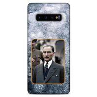 Samsung Galaxy S10 Plus Kılıf Atatürk (32) Soft Silikon Kılıf Gri Buzul
