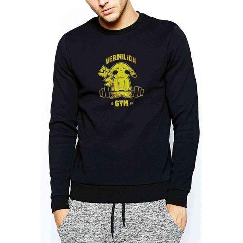 Pokemon Pikachu Gym Baskılı Siyah Erkek Sweatshirt