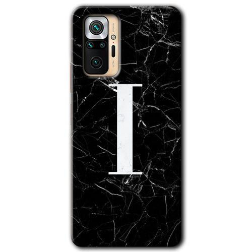 Redmi Note 10 Pro Kılıf HD Desen Baskılı Arka Kapak - Siyah Mermer Desenli I Harfi + Kırılmaz Cam