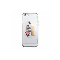 iPhone 6 Plus / 6s Plus Şeffaf Kılıf Gold Renkli Çiçekli R Harfli Desenli